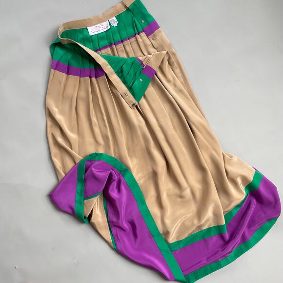 VTG Oscar De La Renta 70s 80s Silk Boho Full Maxi Skirt Colorblock Stripe Scarf - Picture 3 of 10